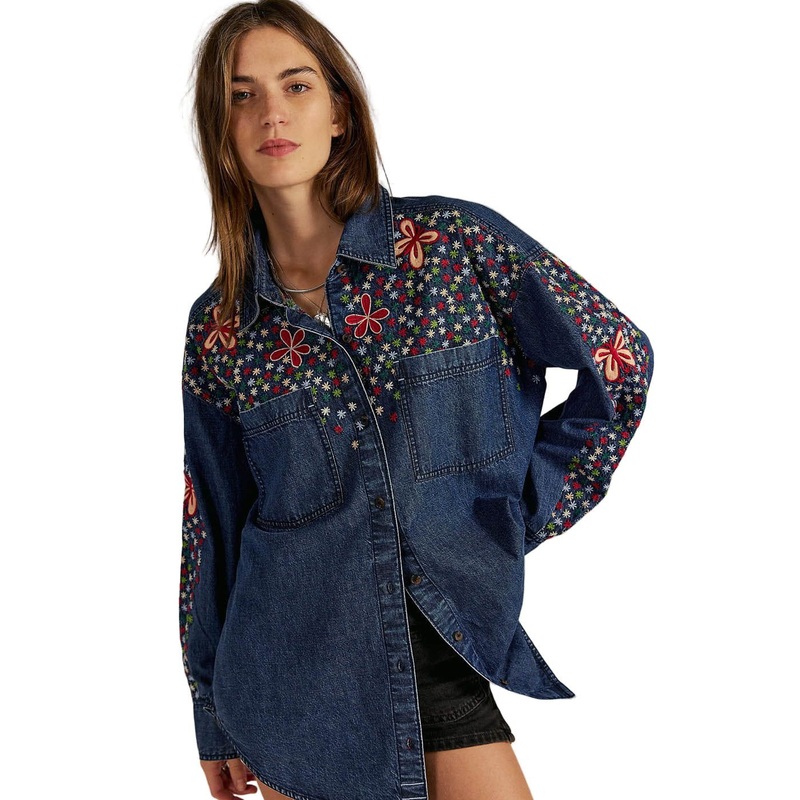 Women’s Rainbow Embroidered Denim Shirt