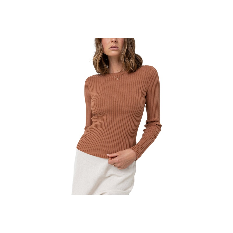 CLASSIC KNIT LS TOP|white|cinnamon|S|M|L|XS|XL