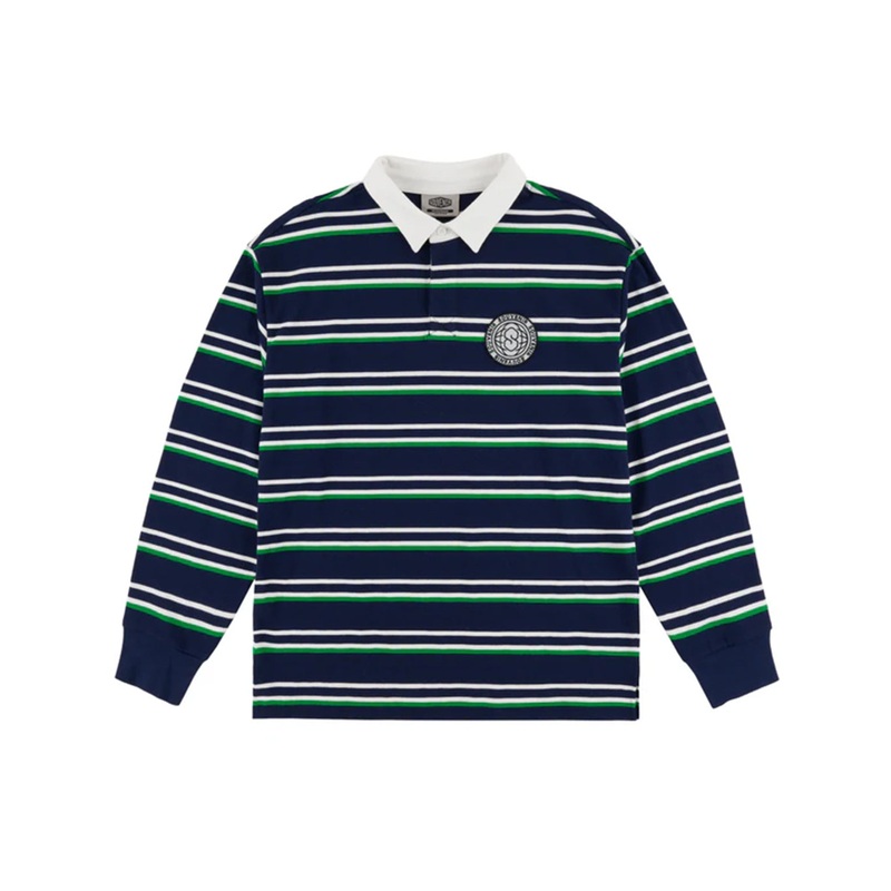 STRIPED RUGBY SHIRT|navy|XS|S|M|L|XL