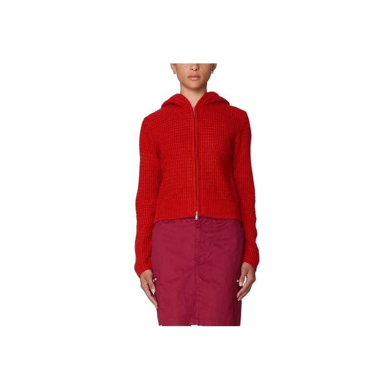 GLENDA HOOD ZIP SWEATER|tomato|S|M|L
