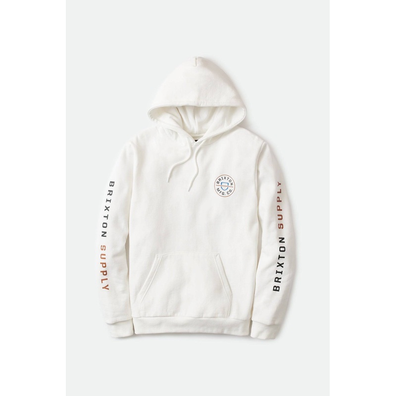 Brixton Crest Hoodie in Off White Carmel and Black