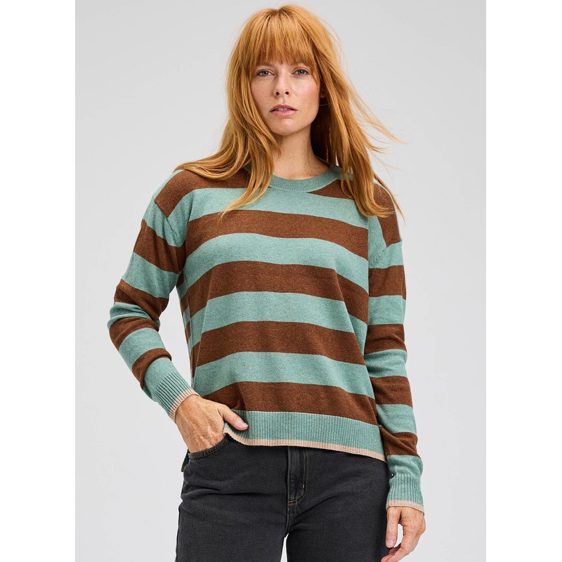 Women’s  Multi Stripe Crew|Moss|Small|Medium|Large