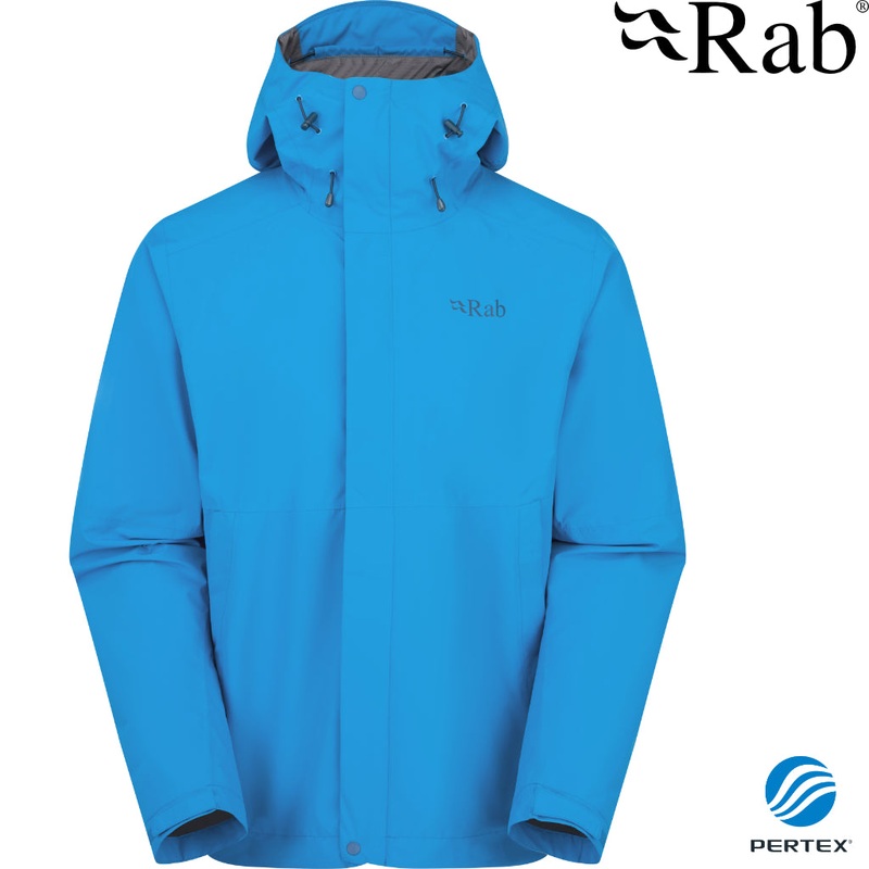 Rab – Mens Downpour Jacket|Maya Blue|Black|Medium|Large|X-Large|XX-Large