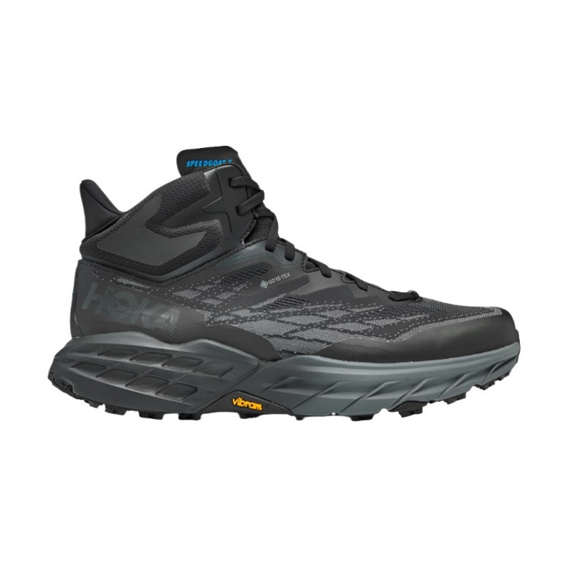 Hoka Mens Speedgoat 5 Mid GTX|Black / Black|Blue Graphite / Amber Yellow|US 8|US 9.5|US 10|US 10.5|US 8.5|US 9|US 11|US 11.5|US 12|US 13