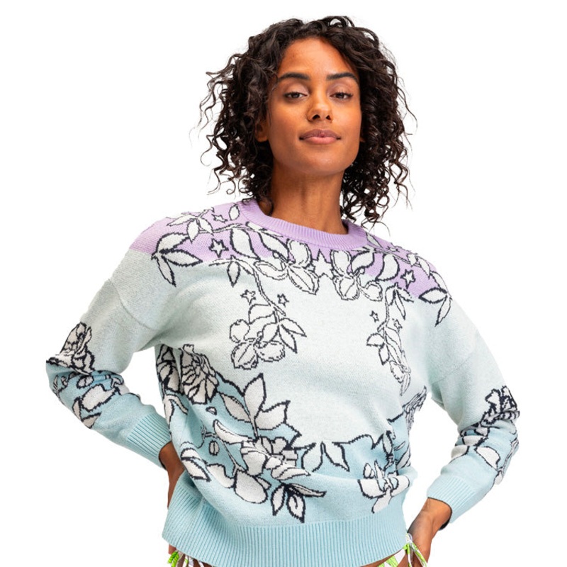 Roxy X Rowley Womens Sweater|Fair Aqua Laurel Floral|XS|S|M|L|XL
