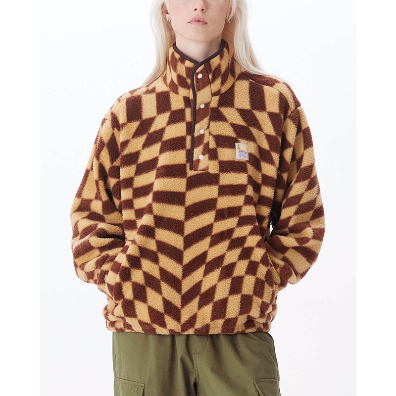 Wavy Pop Over Jacket Women’s Fleece – Sepia