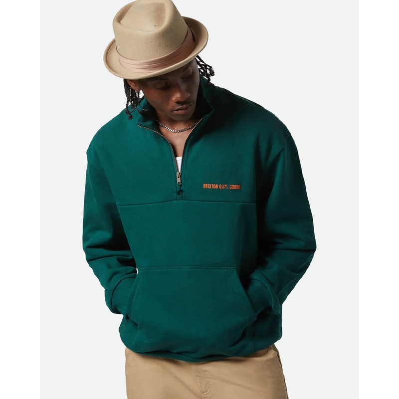 Embroidered Heavyweight Half Zip Sweatshirt – Deep Emerald