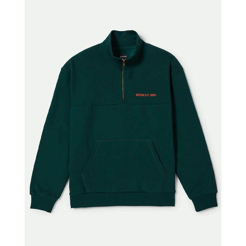 Embroidered Heavyweight Half Zip Sweatshirt – Deep Emerald