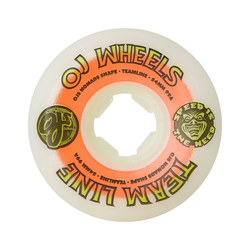Team Line Original White Nomads 99A Skateboard Wheels – Orange/Green