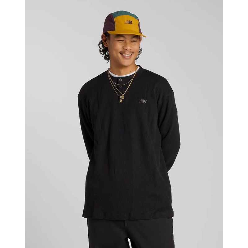 Numeric Waffle Knit Henle Long Sleeve T-Shirt – Black