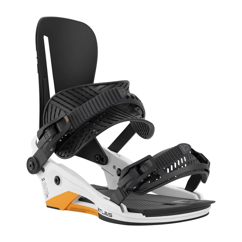 Atlas Snowboard Bindings – White/Orange 2026