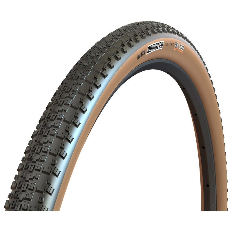 Maxxis, Rambler, Gravel Tire, 700x45C, Folding, Tubeless Ready, Dual, EXO, 60TPI, Tanwall