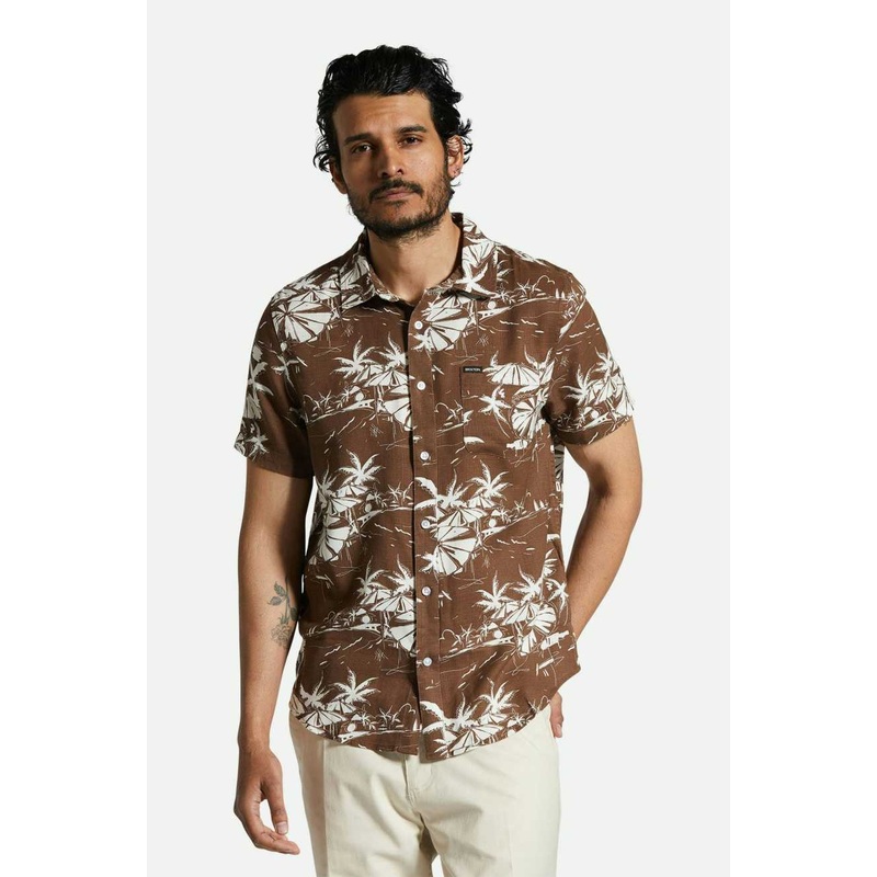 Charter Slub Print S/S Woven|S|M|L|XL|XXL|Sepia Umbrella Scene