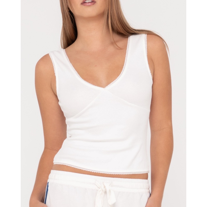 Rusty Lacey Vee Neck Tank|White|6|8|10|12