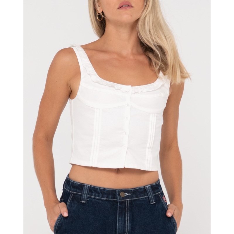 Rusty Violeta Ruffle Neck Top|Snow|8|10|12|14