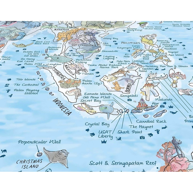 Awesome Maps – Poster Carte du Monde – Dive Map Re-writable