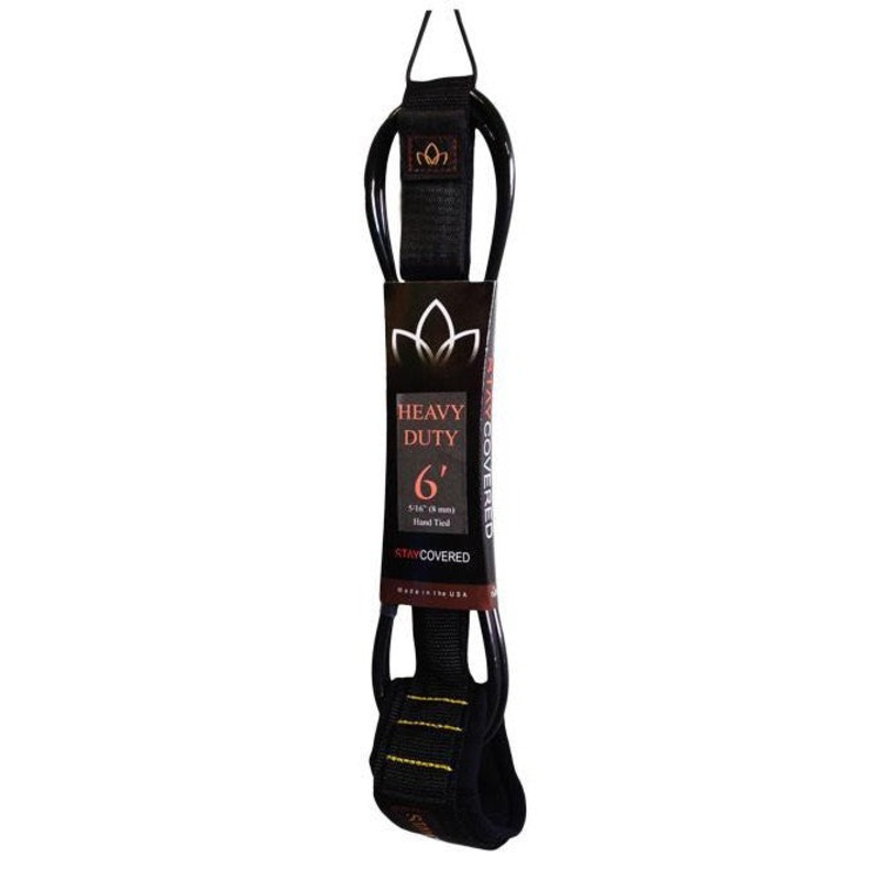 STAY COVERED – Heavy Duty Hand Tied Longboard / SUP Leash (8mm) – Black