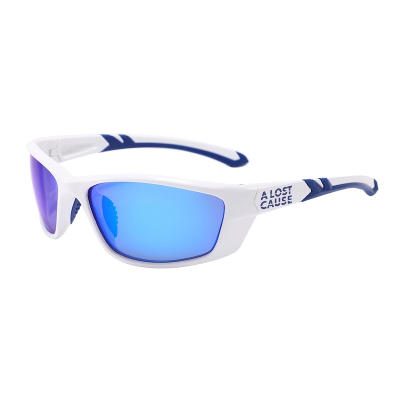 A Lost Cause Bolt Sunglasses|White / Mirror Blue Lens