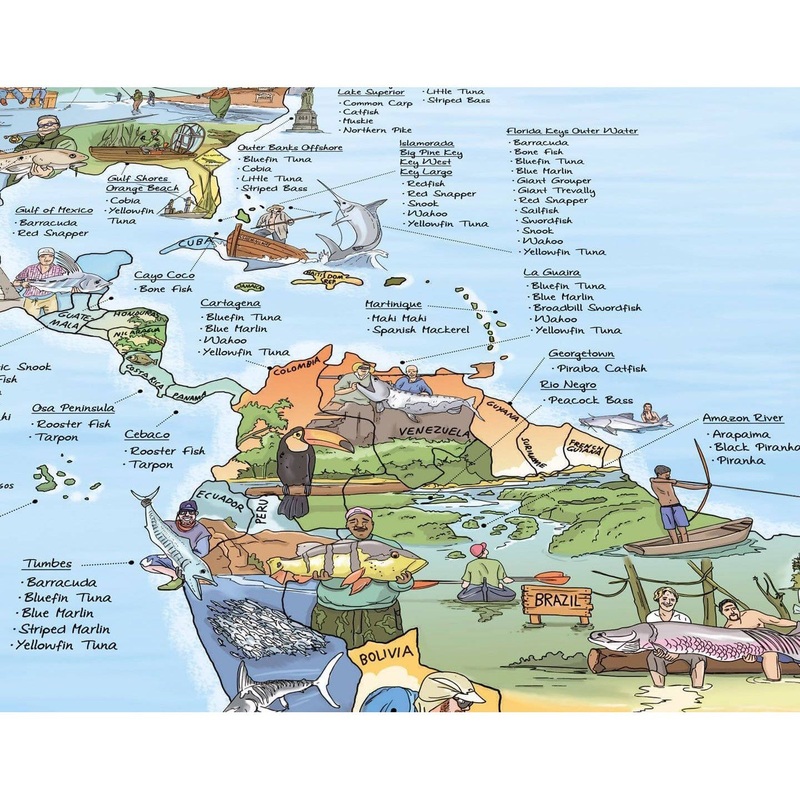 Awesome Maps – Poster Carte du Monde – Fishing Map Re-writable