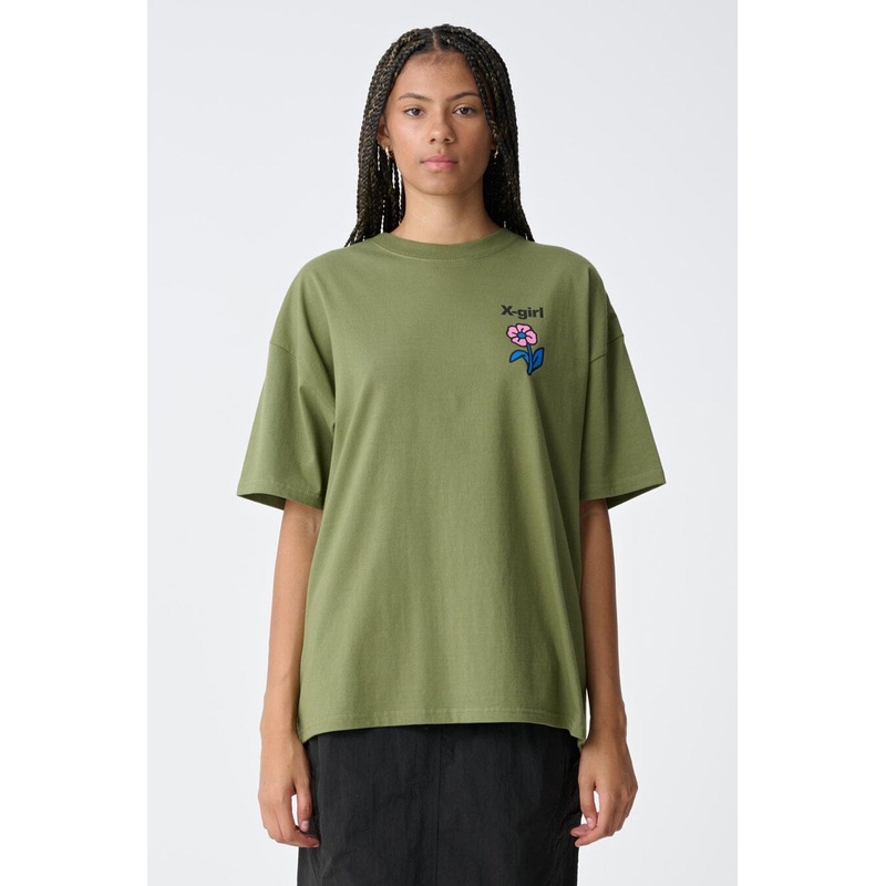 X-Girl Mushroom OS T-Shirt|Army Green|8|10|12|14