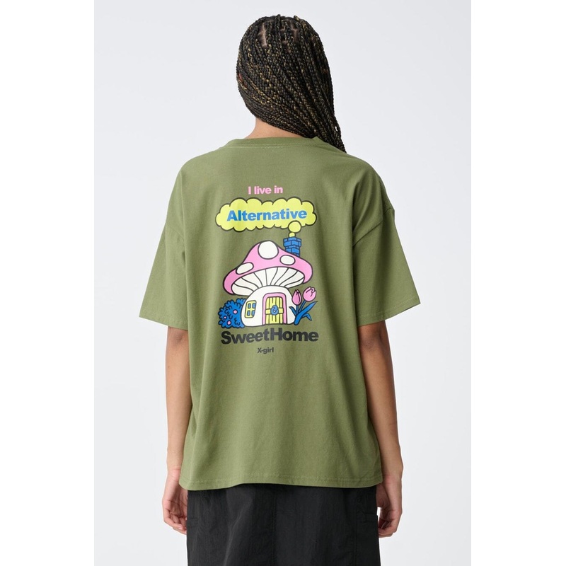 X-Girl Mushroom OS T-Shirt|Army Green|8|10|12|14