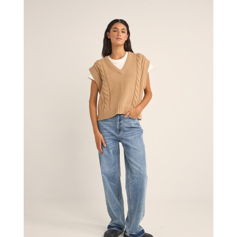 Rhythm Finley Cable Knit Vest|Sand|8|10|12|14|16