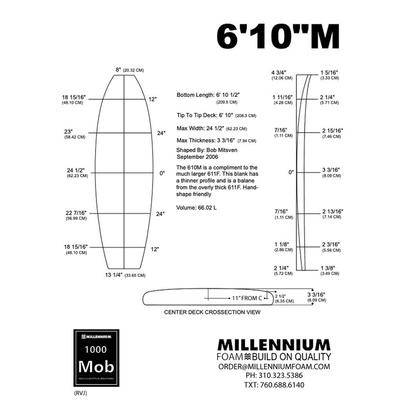 Pain de mousse MILLENNIUM 6’10 BLUE 1/8 BASS NATURAL ROCKER