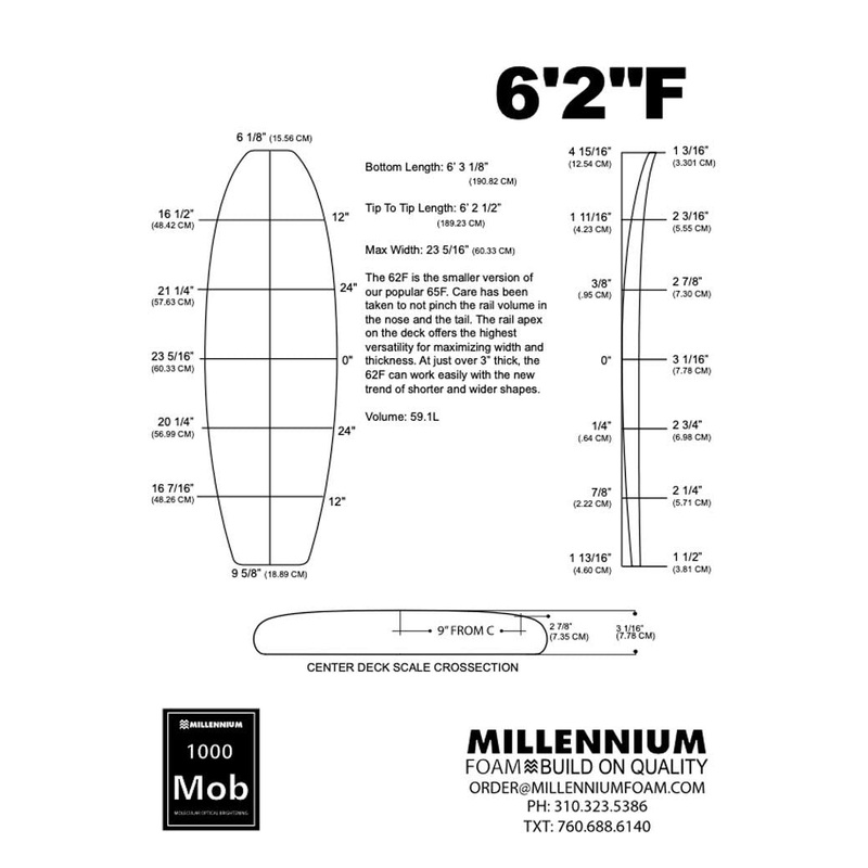 Pain de mousse MILLENNIUM 6’2 F BLUE 1/8 BASS NATURAL ROCKER