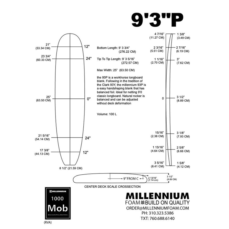 Pain de mousse MILLENNIUM – 9’3 –  BLUE 3/8 BASS LSP ROCKER