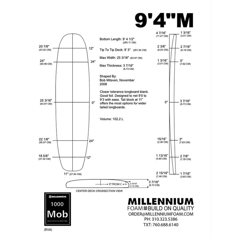 Pain de mousse MILLENNIUM – 9’4 –  BLUE 1/4 DARK WOOD NATURAL ROCKER
