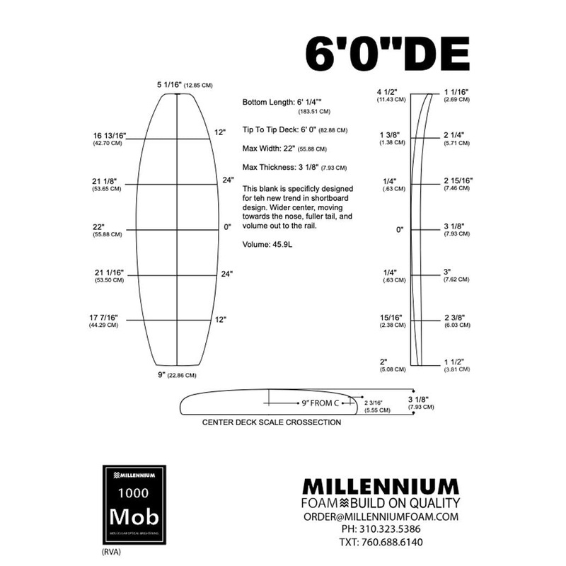Pain de mousse MILLENNIUM 6’0 DE BLUE 1/8 BASS NATURAL ROCKER