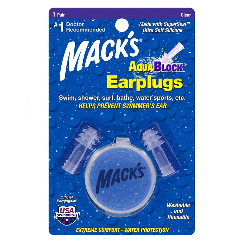 MACK’S EARPLUGS – Aqua Block – Clear – 1 Paire