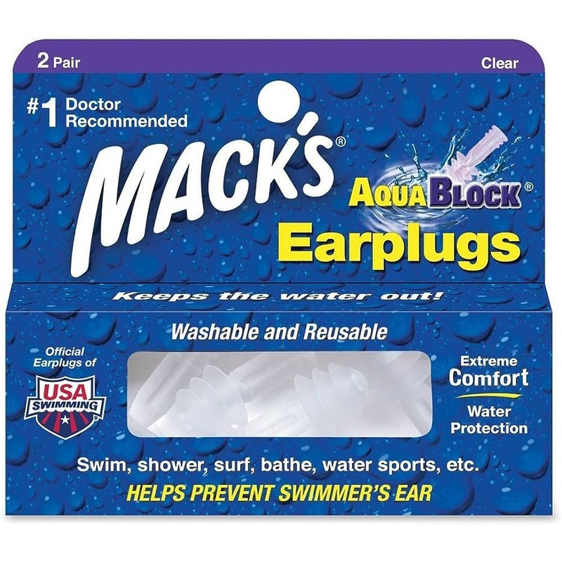 MACK’S EARPLUGS – Aqua Block – Clear – 2 Paires