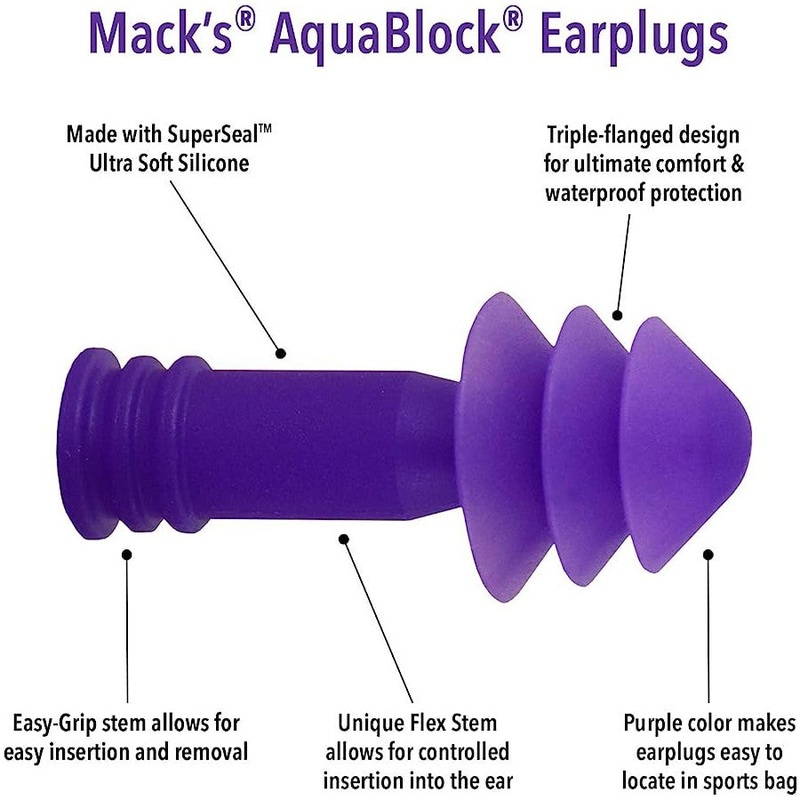 MACK’S EARPLUGS – Aqua Block – Purple – 2 Paires