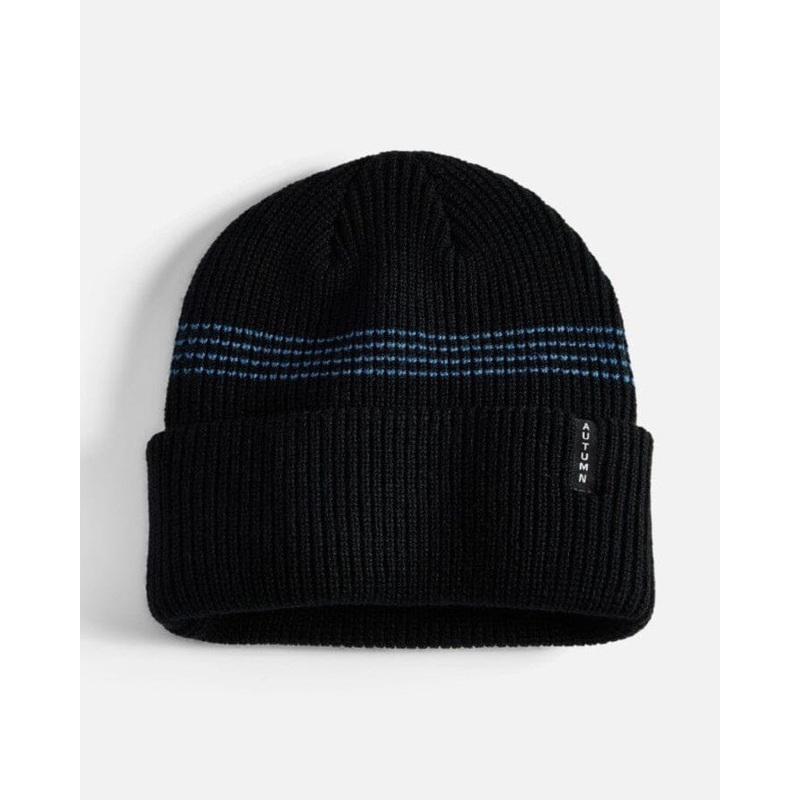 Autumn Mini Stripe Beanie|Black|Quiet Green