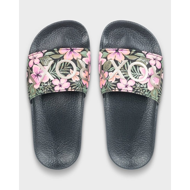 Roxy Youth Slippy II Slides – Black Multi