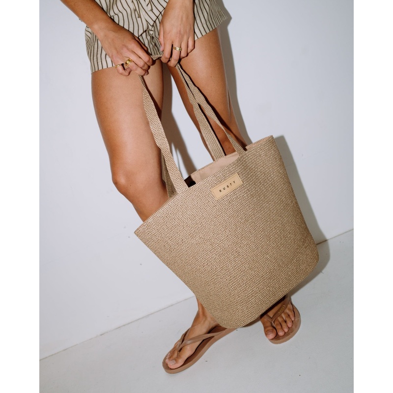 Rusty Gisele Straw Beach Bag|Choc / Latte