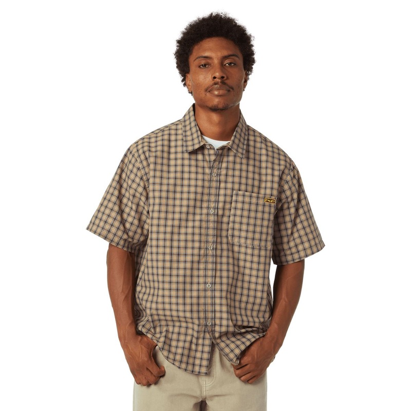 HUF Stretch Micro Plaid Shirt|Clay|Black|S|M|L|XL|XXL
