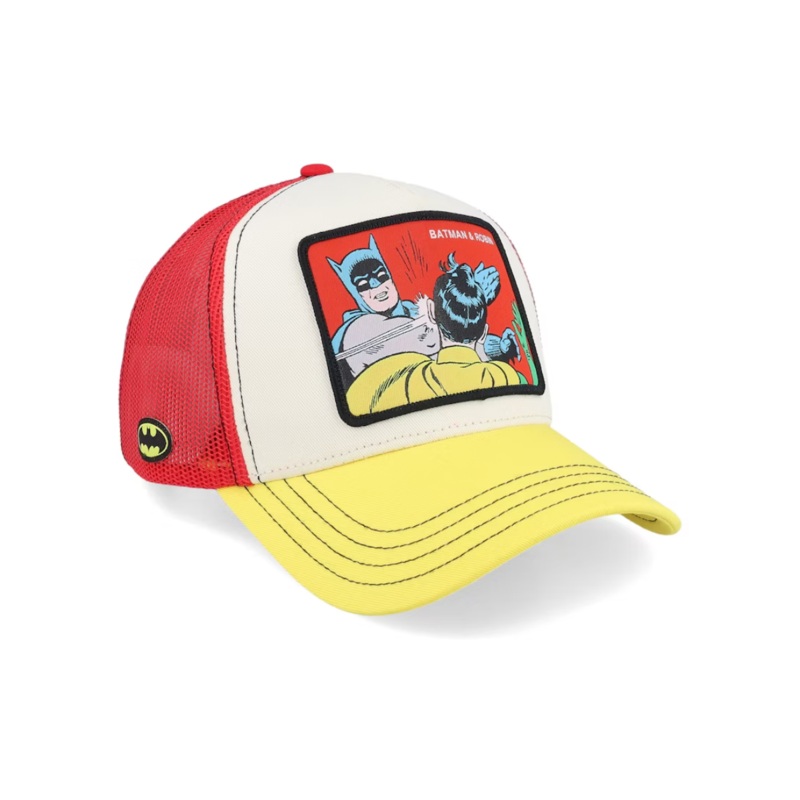 Gorra Trucker Capslab x DC Comics (Batman & Robin) – Rojo/Gris/Amarillo