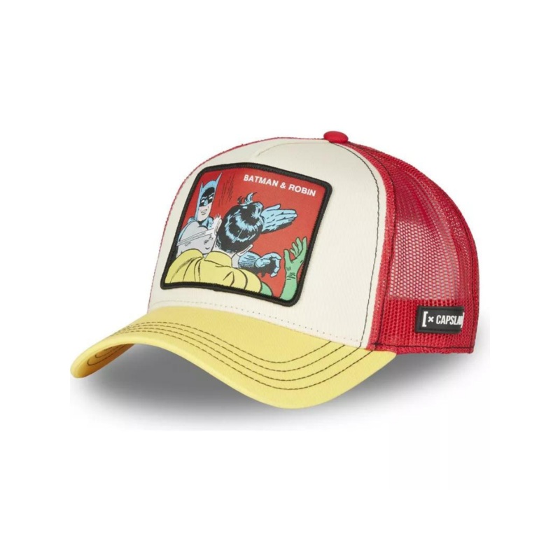 Gorra Trucker Capslab x DC Comics (Batman & Robin) – Rojo/Gris/Amarillo