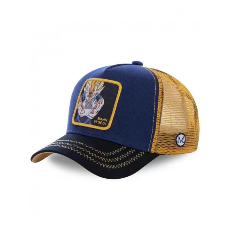 Gorra Trucker Capslab x Dragon Ball Z (Majin Vegeta) – Amarillo/Azul/Negro
