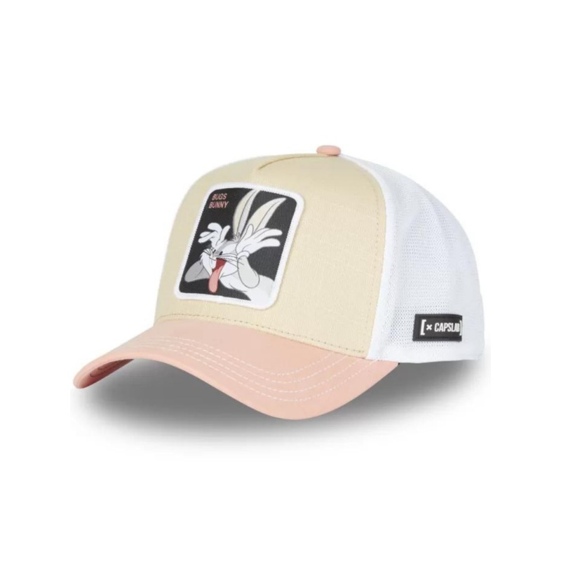 Gorra Trucker Capslab x Looney Tunes Bugs Bunny – Beige/Coral/White